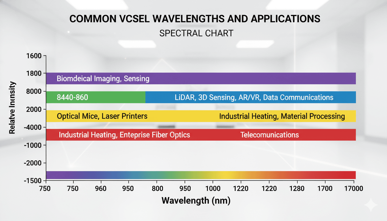 VCSELの波長範囲と対応するアプリケーション